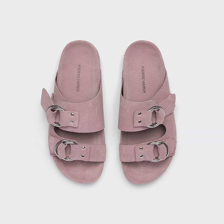 Pierre Hardy MULE PLATE BEACH RIDER Cuir De Veau Velours Rose