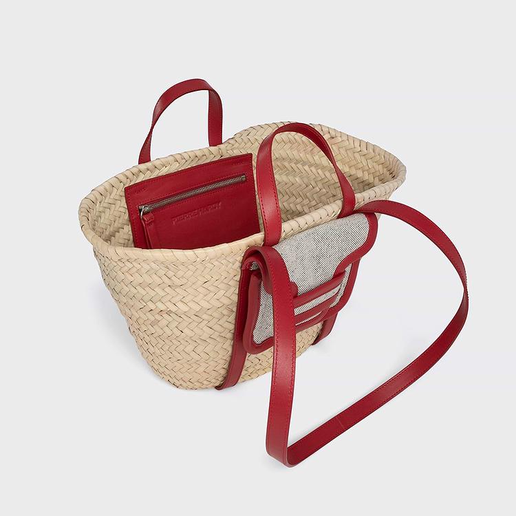 Pierre Hardy PANIER ALPHA MINI Raffia Naturel Et Toile De Coton Bio Et Lin Et Cuir De Veau Rouge