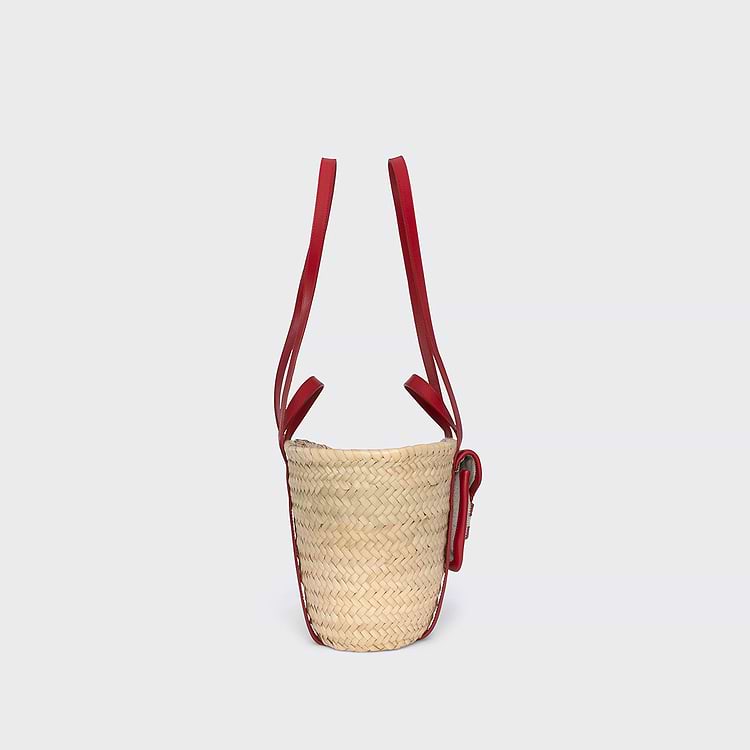 Pierre Hardy PANIER ALPHA MINI Raffia Naturel Et Toile De Coton Bio Et Lin Et Cuir De Veau Rouge