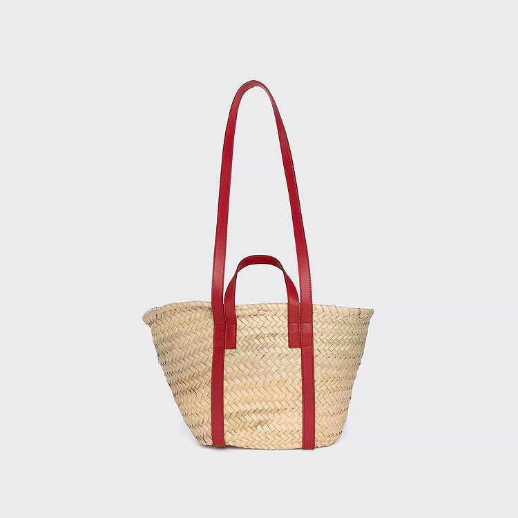 Pierre Hardy PANIER ALPHA MINI Raffia Naturel Et Toile De Coton Bio Et Lin Et Cuir De Veau Rouge