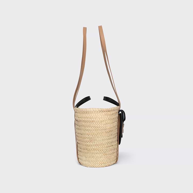 Pierre Hardy PANIER ALPHA Raffia Naturel Et Cuir Cappuccino & Bleu