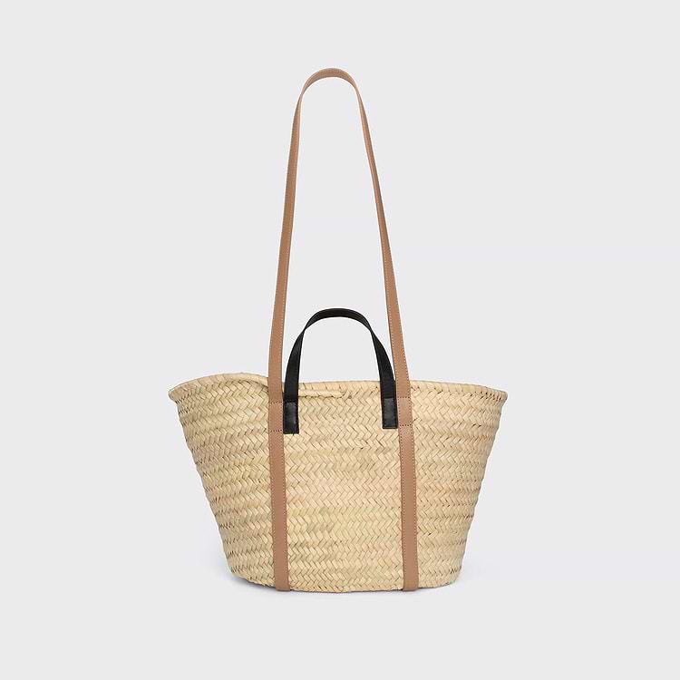Pierre Hardy PANIER ALPHA Raffia Naturel Et Cuir Cappuccino & Bleu