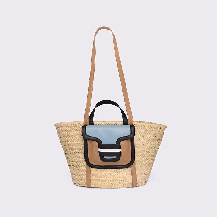 pierre hardy PANIER ALPHA Raffia naturel et cuir cappuccino & bleu pierre hardy PANIER ALPHA Raffia naturel et cuir cappuccino & bleu