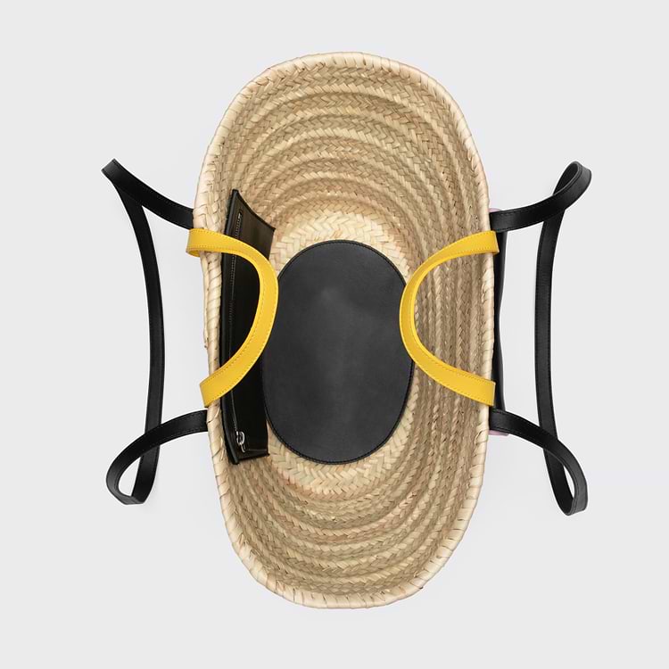 Pierre Hardy PANIER ALPHA Raffia Naturel Et Cuir Noir Jaune & Rose