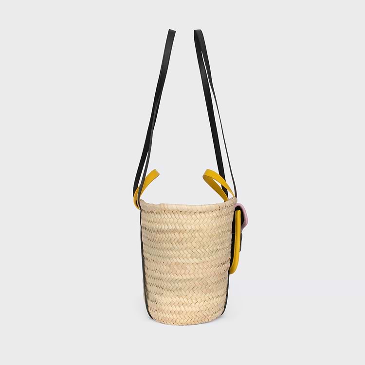 Pierre Hardy PANIER ALPHA Raffia Naturel Et Cuir Noir Jaune & Rose