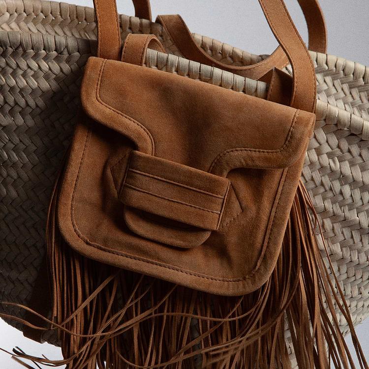 Pierre Hardy PANIER ALPHA RODEO Raffia Naturel Et Cuir De Chèvre Velours Camel