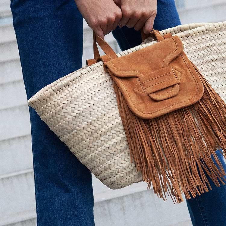 Pierre Hardy PANIER ALPHA RODEO Raffia Naturel Et Cuir De Chèvre Velours Camel