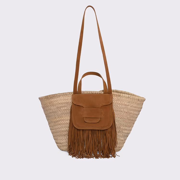 pierre hardy PANIER ALPHA RODEO Raffia naturel et cuir de chèvre velours camel