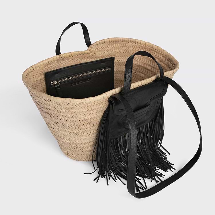 Pierre Hardy PANIER ALPHA RODEO Raffia Naturel Et Cuir De Veau Grainé Noir
