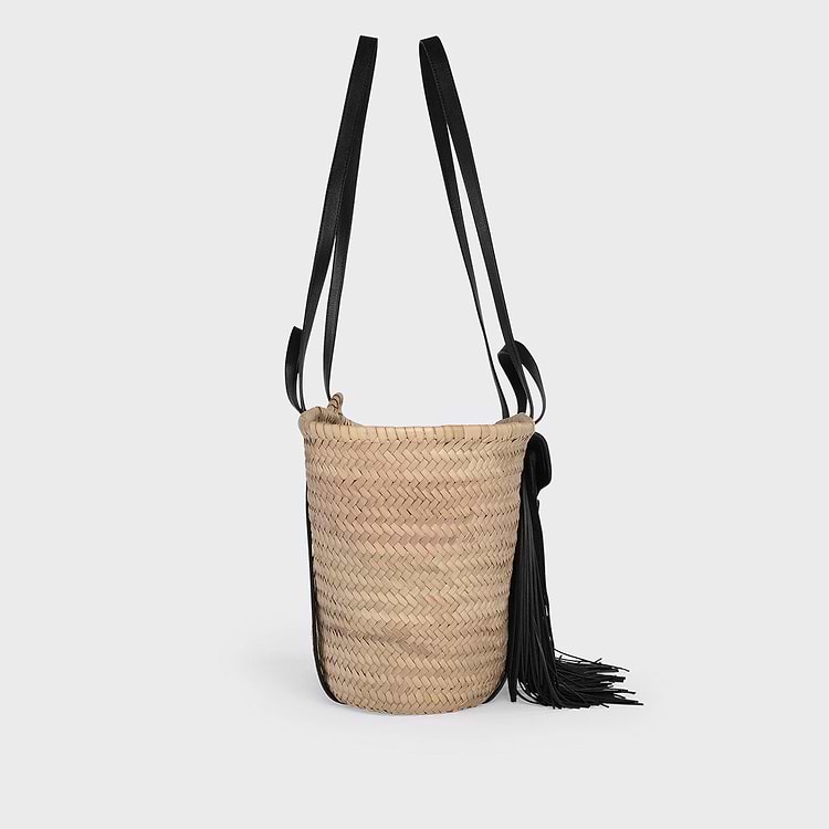 Pierre Hardy PANIER ALPHA RODEO Raffia Naturel Et Cuir De Veau Grainé Noir