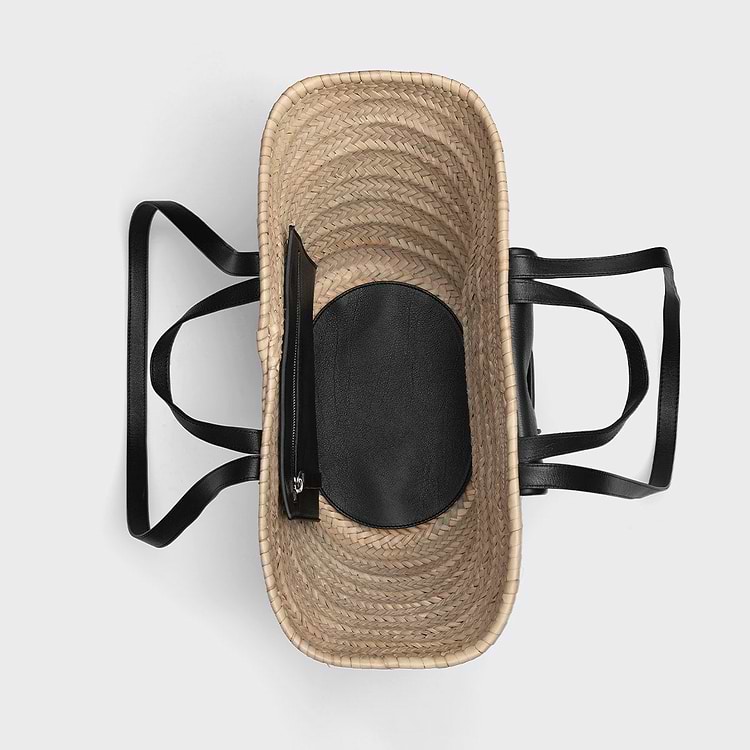 Pierre Hardy PANIER ALPHA RODEO Raffia Naturel Et Cuir De Veau Grainé Noir