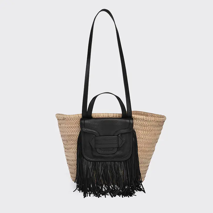 pierre hardy PANIER ALPHA RODEO Raffia naturel et cuir de veau grainé noir