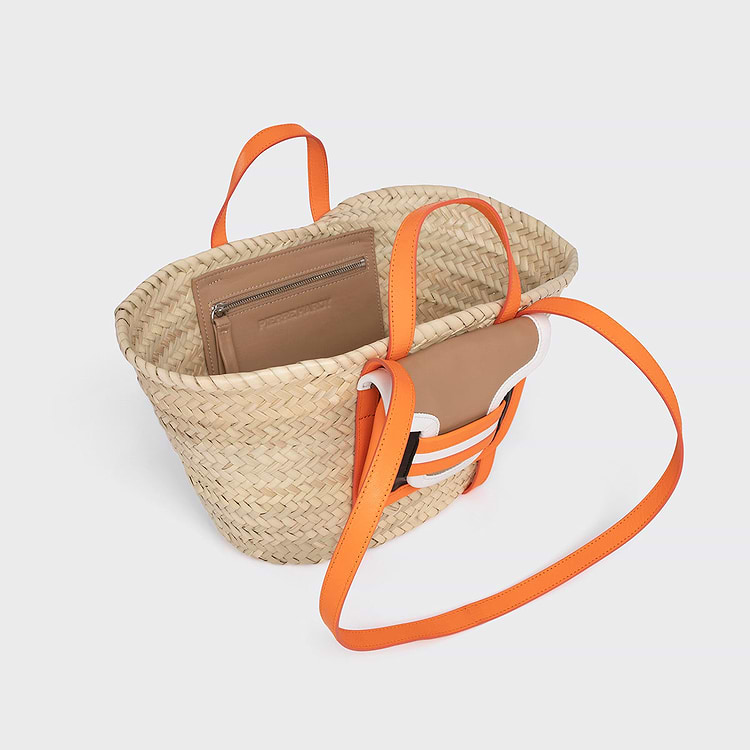 Pierre Hardy PANIER MINI ALPHA Raffia Naturel Cuir De Chevreau Orange Cuir D'agneau Noir & Cuir De Veau Cappuccino & Blanc