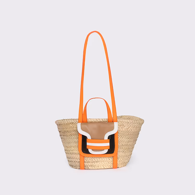 pierre hardy PANIER MINI ALPHA Raffia naturel cuir de chevreau orange cuir d'agneau noir & cuir de veau cappuccino & blanc