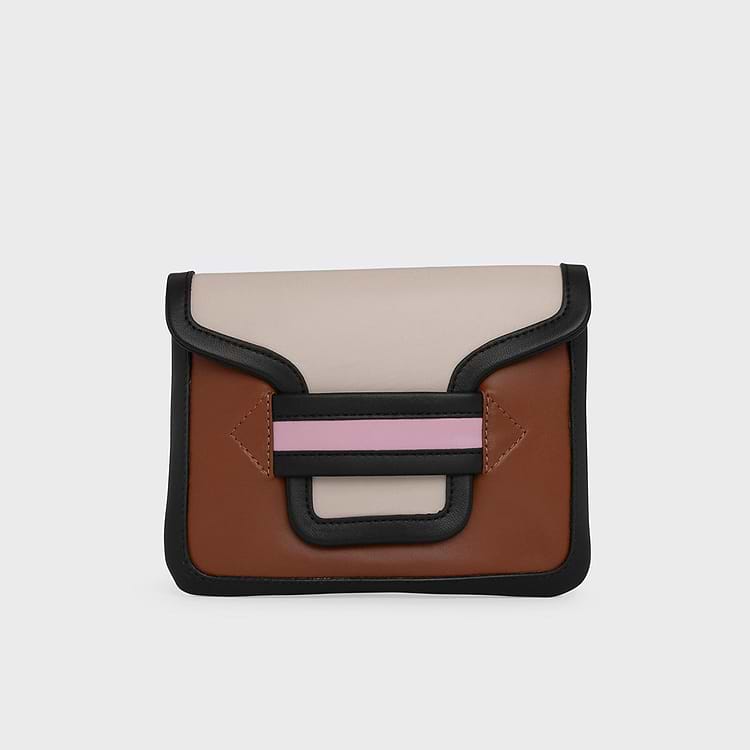 Pierre Hardy POCHETTE ALPHA Cuir D'agneau Camel Blanc Cassé Et Rose