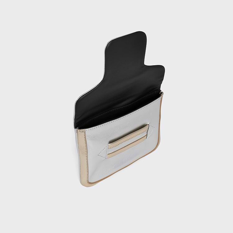 Pierre Hardy POCHETTE ALPHA Cuir D'agneau Métallisé Champagne & Argenté