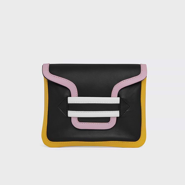Pierre Hardy POCHETTE ALPHA Cuir D'agneau Noir Et Cuir De Veau Jaune Rose & Blanc