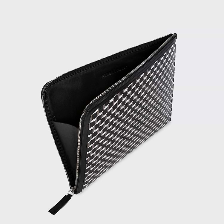 Pierre Hardy POCHETTE ORDINATEUR Toile Enduite Cube Et Cuir De Veau Noir
