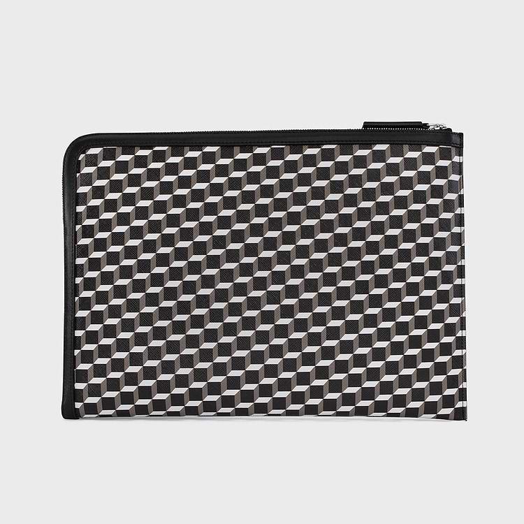 Pierre Hardy POCHETTE ORDINATEUR Toile Enduite Cube Et Cuir De Veau Noir
