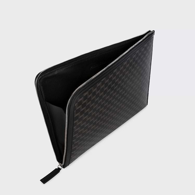 Pierre Hardy POCHETTE ORDINATEUR Toile Enduite Cube Perspective Noir Et Cuir De Veau Noir