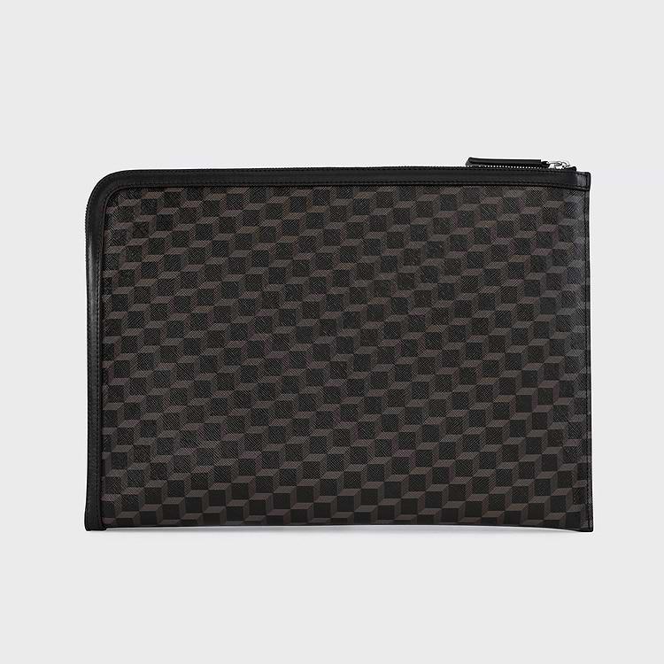Pierre Hardy POCHETTE ORDINATEUR Toile Enduite Cube Perspective Noir Et Cuir De Veau Noir