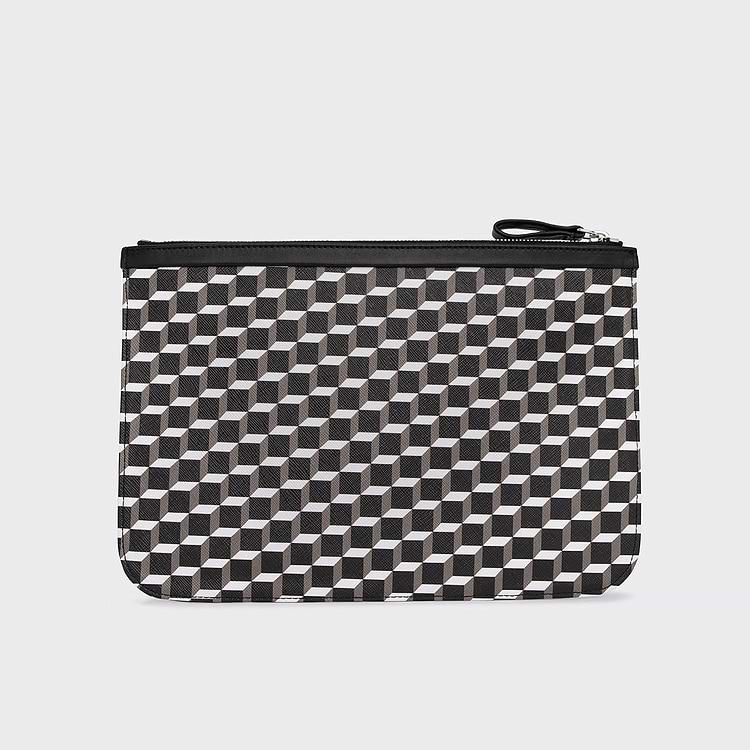 Pierre Hardy POCHETTE Toile Enduite Cube Et Cuir De Veau Noir