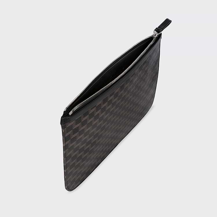 Pierre Hardy POCHETTE Toile Enduite Cube Perspective Noir Et Cuir De Veau Noir