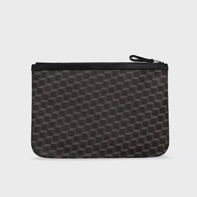 Pierre Hardy POCHETTE Toile Enduite Cube Perspective Noir Et Cuir De Veau Noir