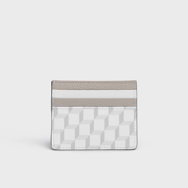 Pierre Hardy PORTE-CARTES Toile Enduite Cube Perspective Blanc & Gris Clair