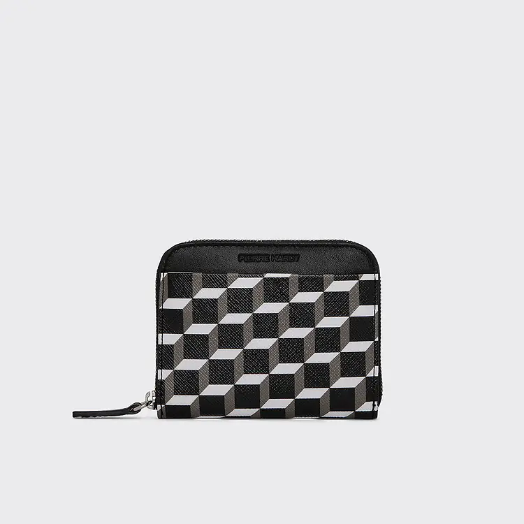 pierre hardy PORTE MONNAIE GINZA Toile enduite Cube et cuir de veau noir