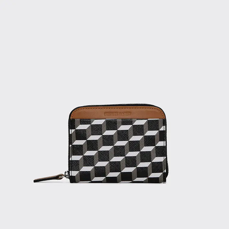 pierre hardy PORTE MONNAIE GINZA Toile enduite Cube et cuir de veau camel