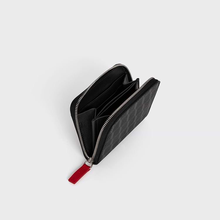 Pierre Hardy PORTE MONNAIE GINZA Toile Enduite Cube Noir Et Cuir De Veau Rouge