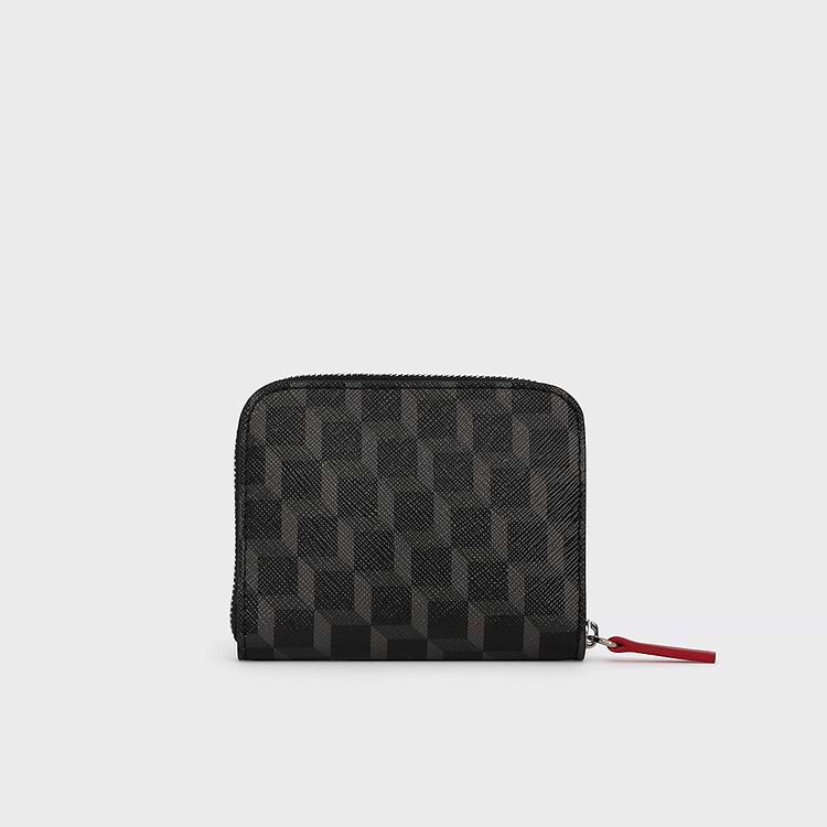 Pierre Hardy PORTE MONNAIE GINZA Toile Enduite Cube Noir Et Cuir De Veau Rouge