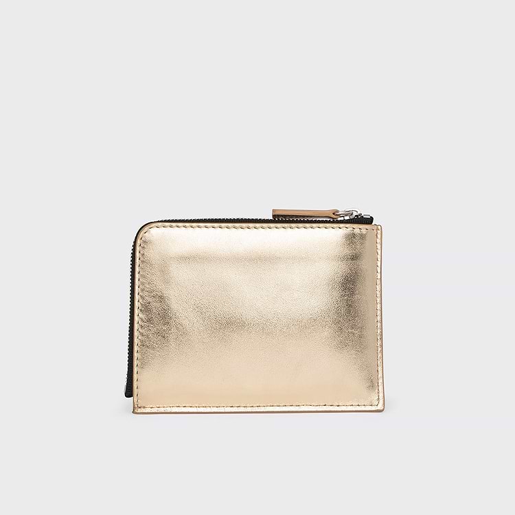 Pierre Hardy PORTE MONNAIE VALOIS Cuir D'agneau Métallisé Champagne Et Argenté