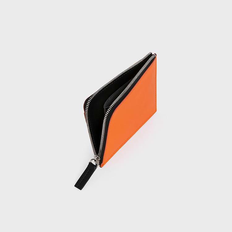 Pierre Hardy PORTE MONNAIE VALOIS Cuir De Chevreau Orange Et Cuir De Veau Bleu Ciel