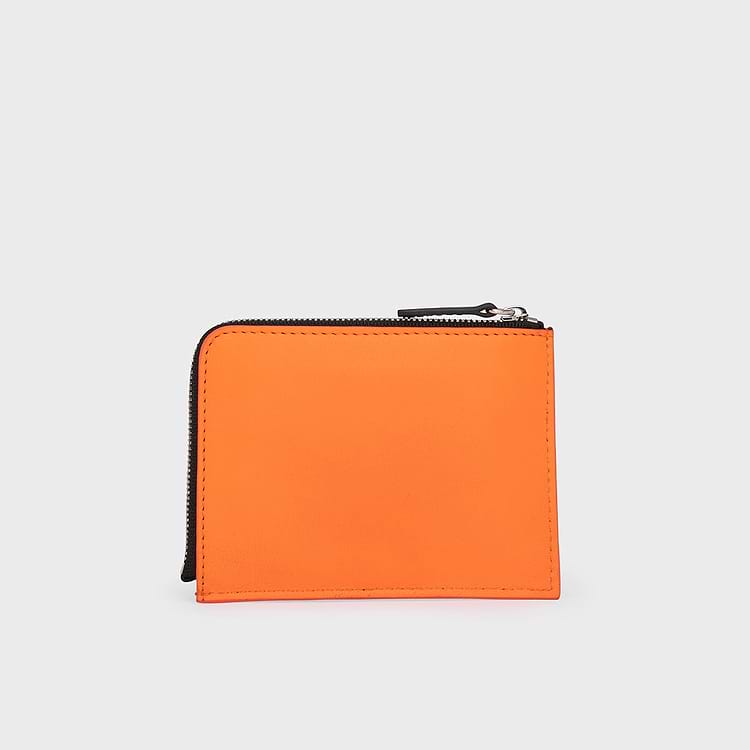 Pierre Hardy PORTE MONNAIE VALOIS Cuir De Chevreau Orange Et Cuir De Veau Bleu Ciel
