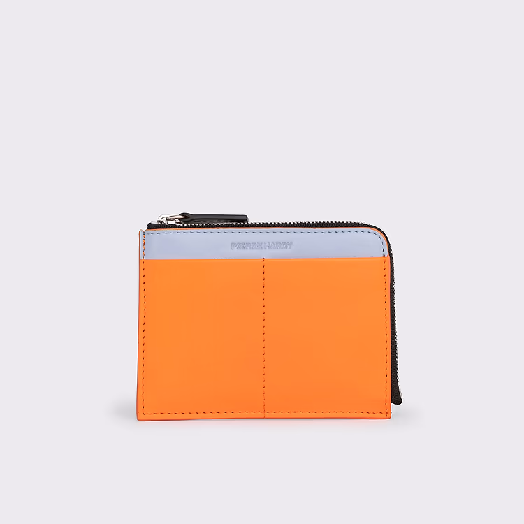 pierre hardy PORTE MONNAIE VALOIS Cuir de chevreau orange et cuir de veau bleu ciel