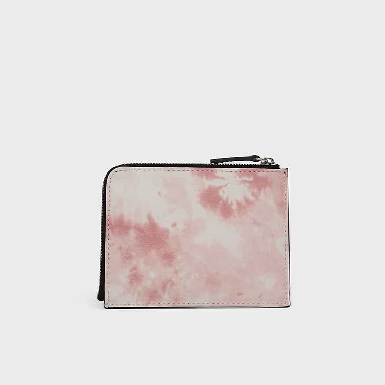 Pierre Hardy PORTE MONNAIE VALOIS Cuir De Veau Imprimé Tie-dye Rose Et Vert