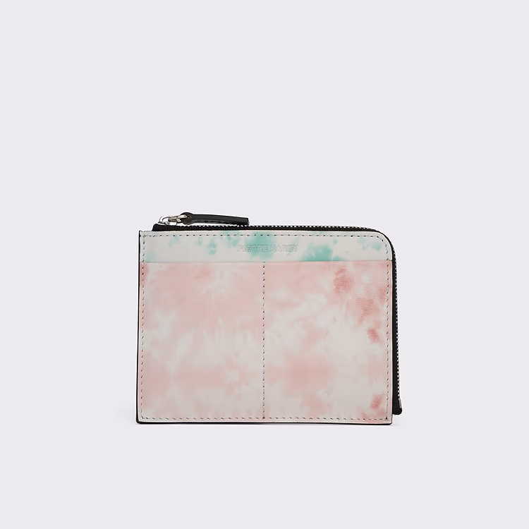 pierre hardy PORTE MONNAIE VALOIS Cuir de veau imprimé tie-dye rose et vert