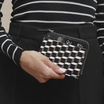 Pierre Hardy PORTE MONNAIE VALOIS Cuir De Veau Noir & Cuir De Chèvre Orange