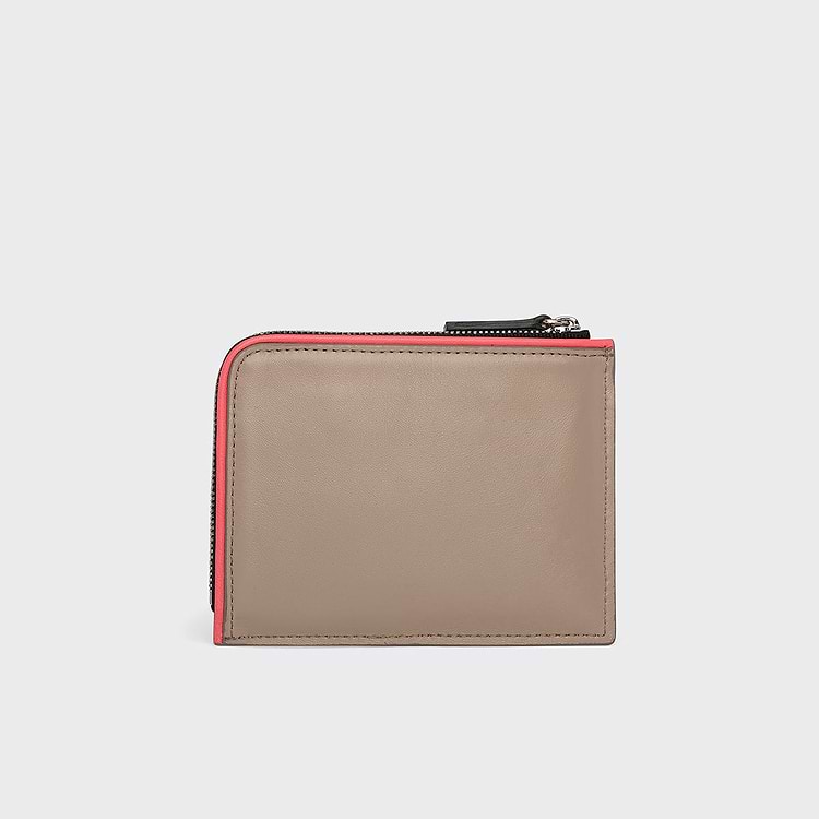 Pierre Hardy PORTE MONNAIE VALOIS Cuir De Veau Taupe Et Cuir De Chèvre Bleu Ciel