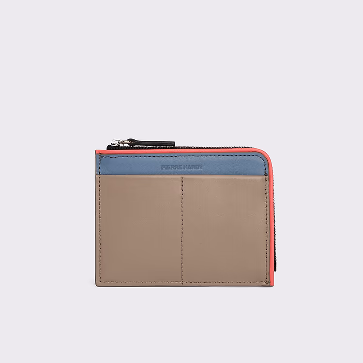 pierre hardy PORTE MONNAIE VALOIS Cuir de veau taupe et cuir de chèvre bleu ciel