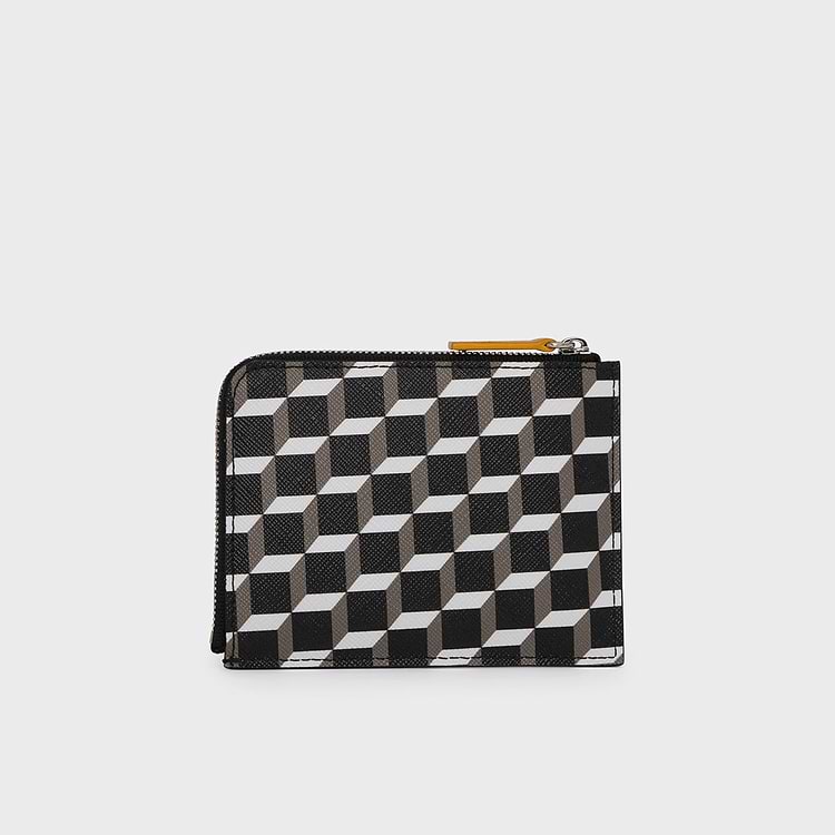 Pierre Hardy PORTE MONNAIE VALOIS Toile Enduite Cube Et Cuir De Veau Jaune