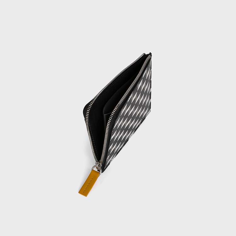Pierre Hardy PORTE MONNAIE VALOIS Toile Enduite Cube Et Cuir De Veau Jaune