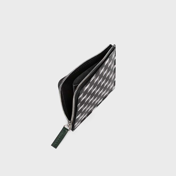 Pierre Hardy PORTE MONNAIE VALOIS Toile Enduite Cube Et Cuir De Veau Vert