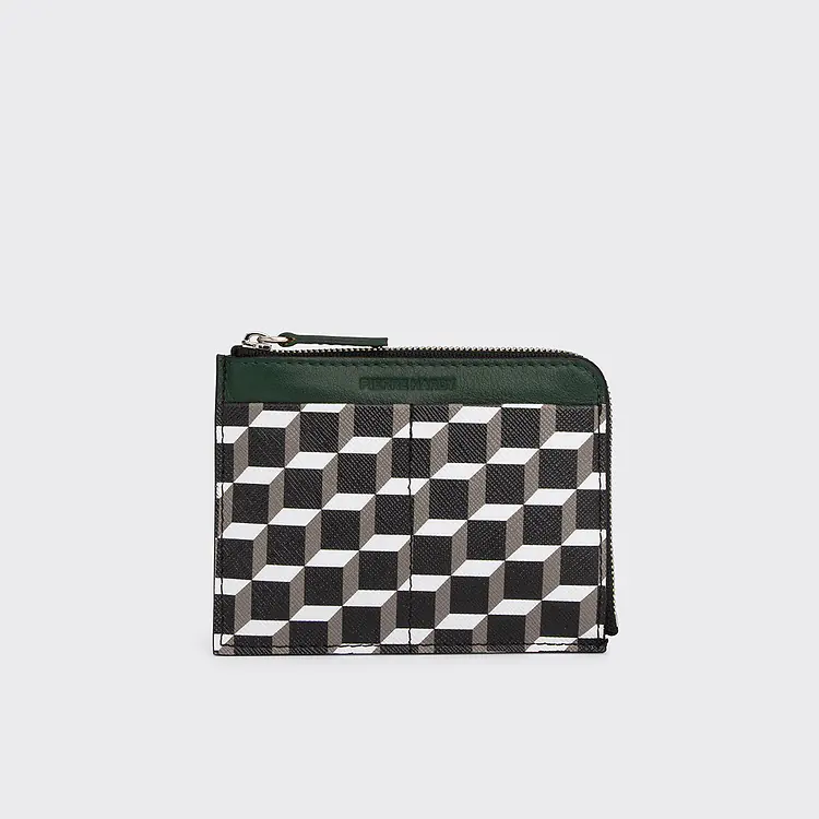 pierre hardy PORTE MONNAIE VALOIS Toile enduite Cube et cuir de veau vert
