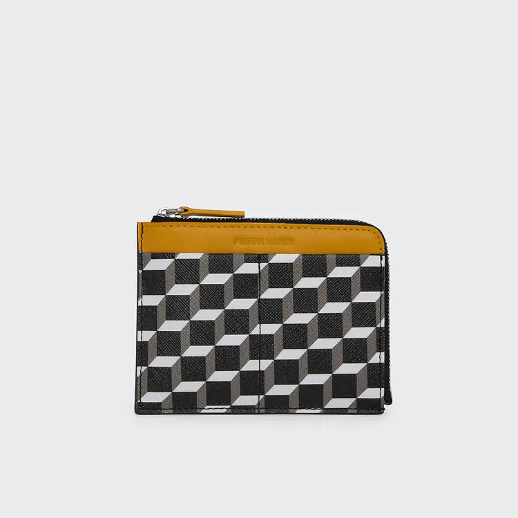 pierre hardy PORTE MONNAIE VALOIS Toile enduite Cube et cuir de veau jaune