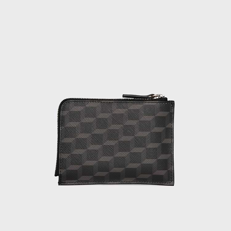 Pierre Hardy PORTE MONNAIE VALOIS Toile Enduite Cube Noir & Cuir D'agneau Noir