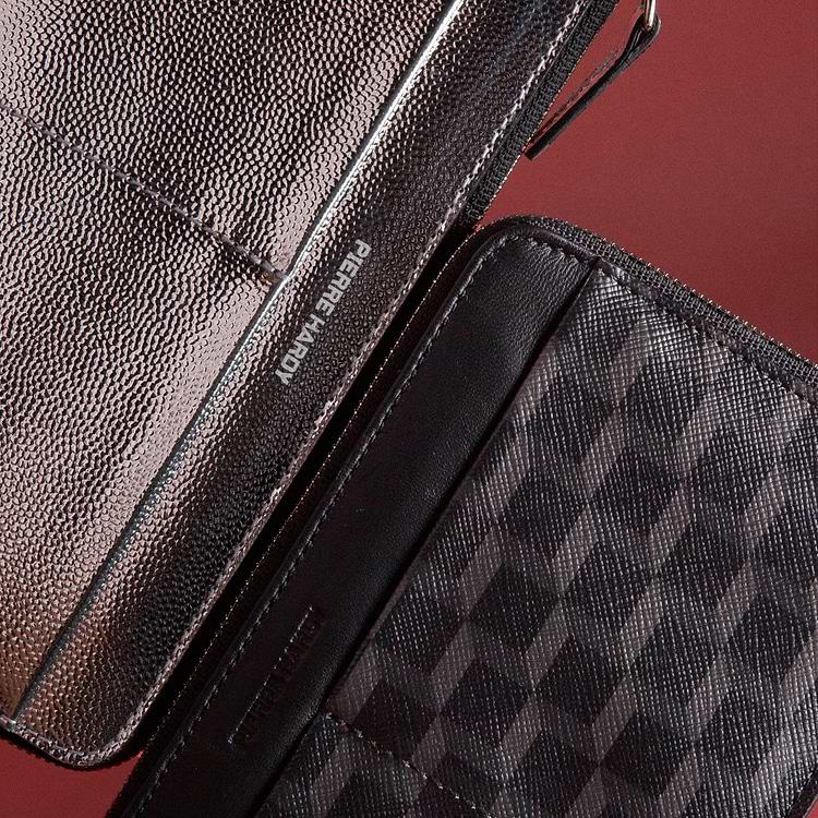 Pierre Hardy PORTE MONNAIE VALOIS Toile Enduite Cube Noir & Cuir D'agneau Noir