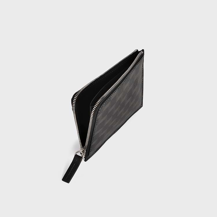 Pierre Hardy PORTE MONNAIE VALOIS Toile Enduite Cube Noir & Cuir D'agneau Noir